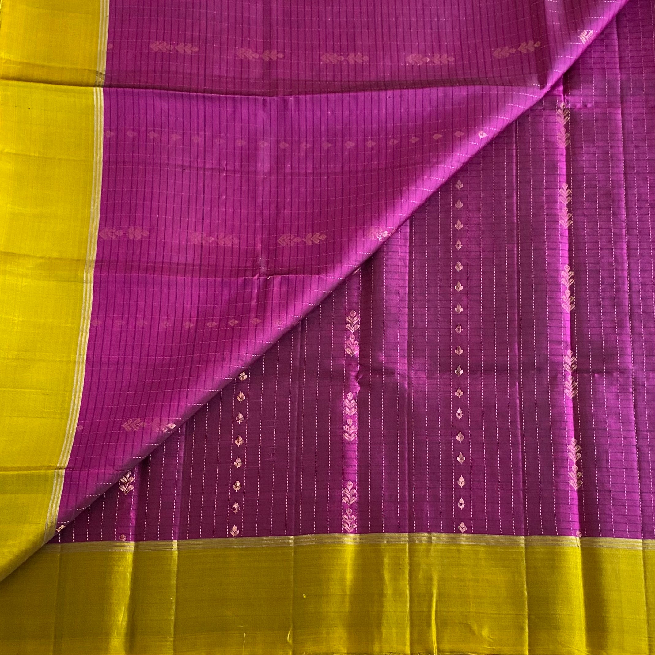 Magical Magenta With Vibrant Lime green Designer Pure Silk