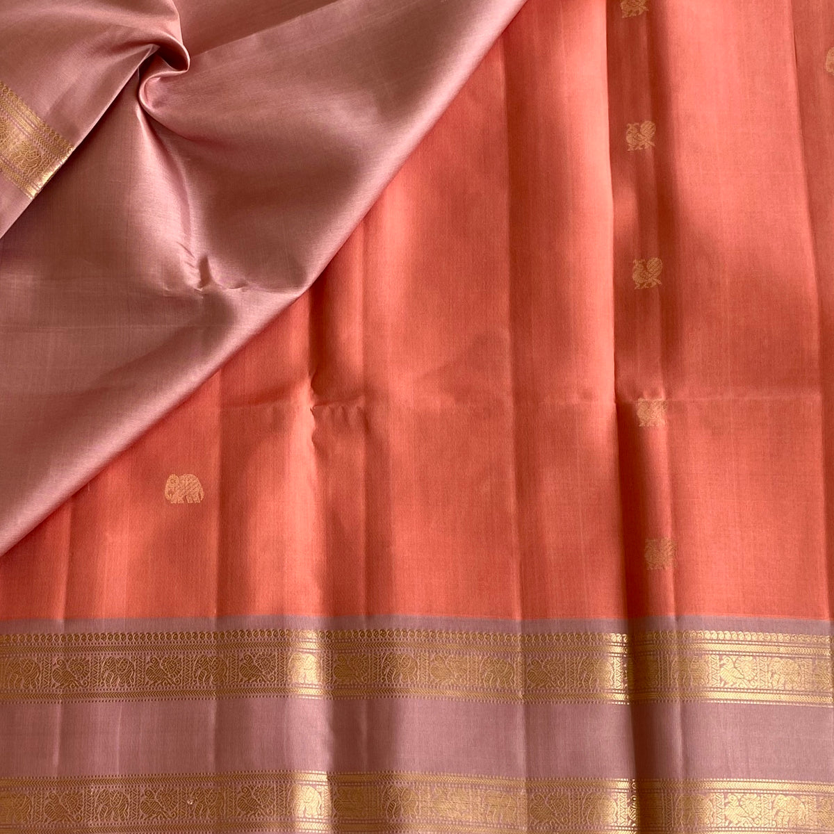Coral Pink Designer Pure Silk Saree With Blush Pink Pallu