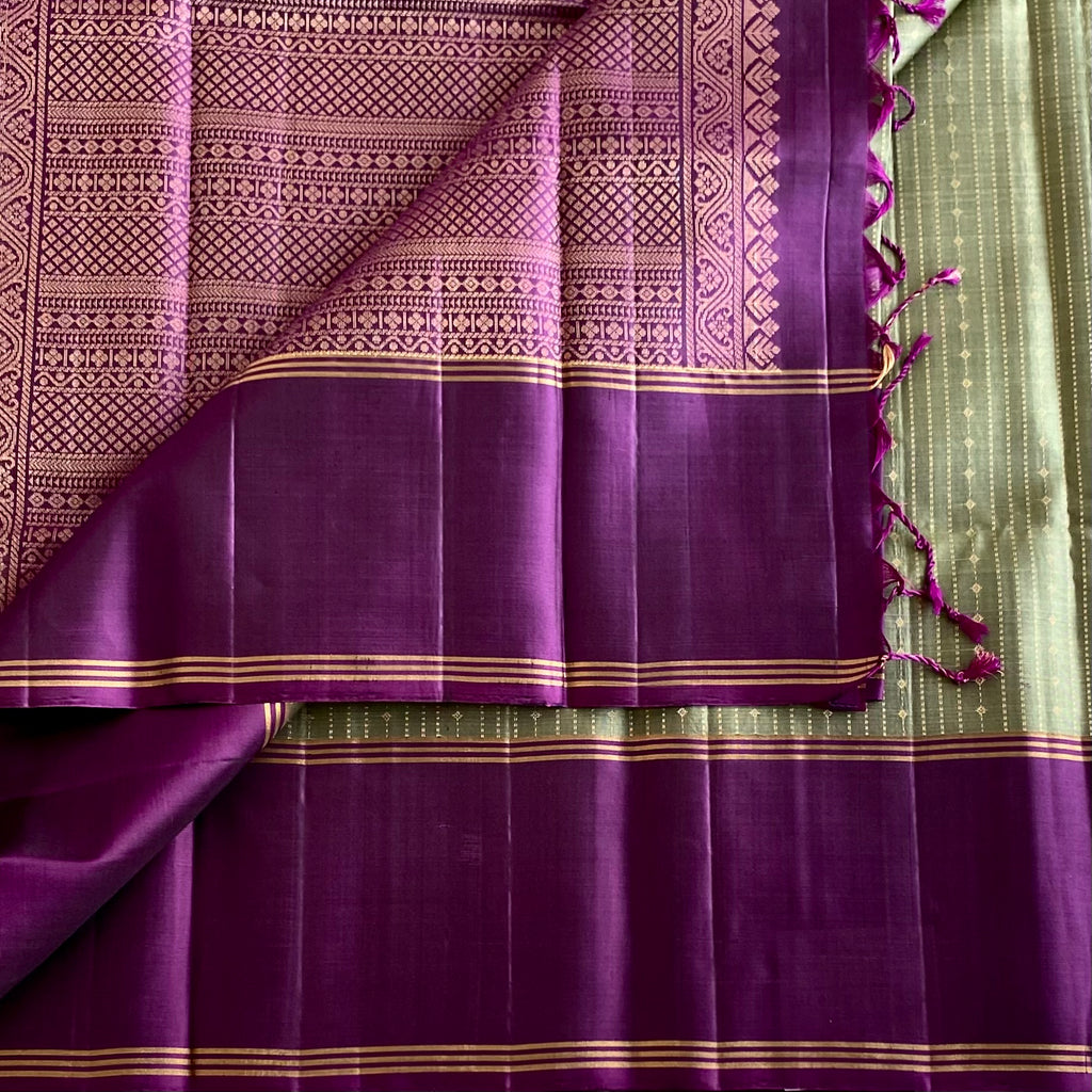 Olive Green Plum Purple Designer Pure Silk Saree