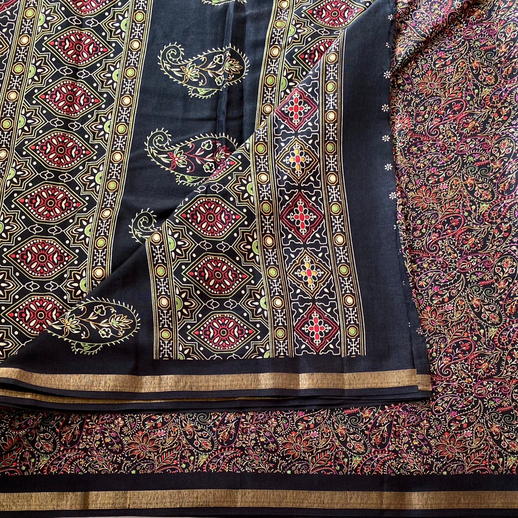 Jet Black Paisley Printed Soft Cotton - Easy Breezy Drape