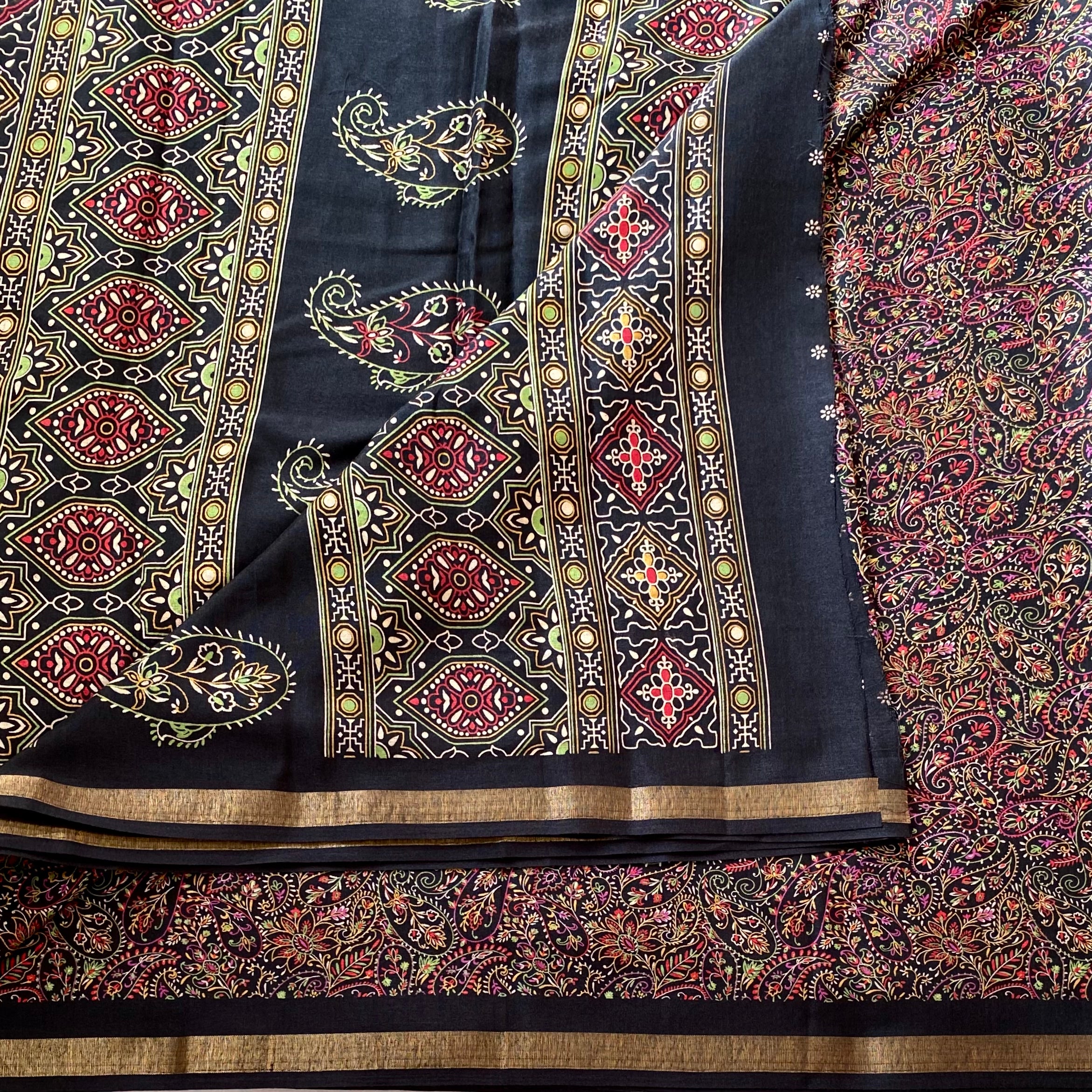 Jet Black Paisley Printed Soft Cotton - Easy Breezy Drape