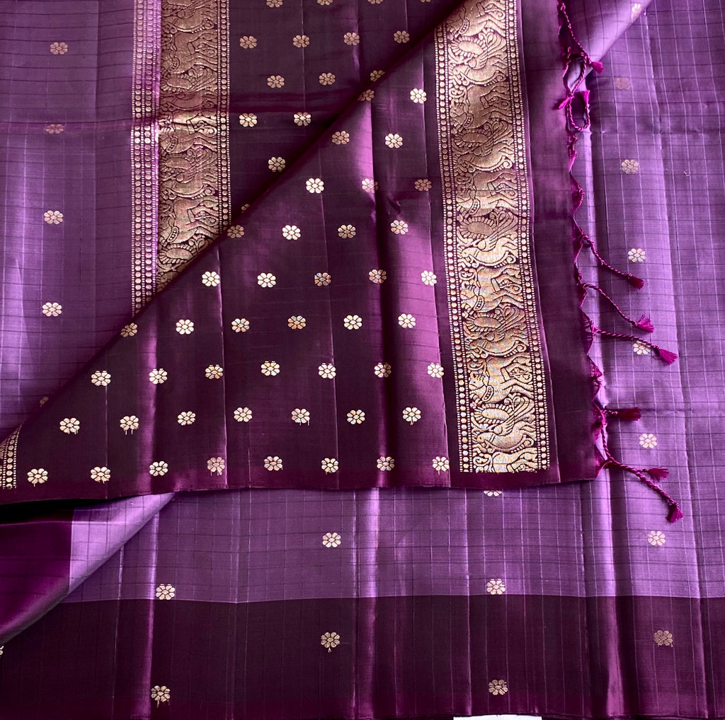 Orchid Purple Silk Saree Gold Zari Floral Brocade Border Traditional