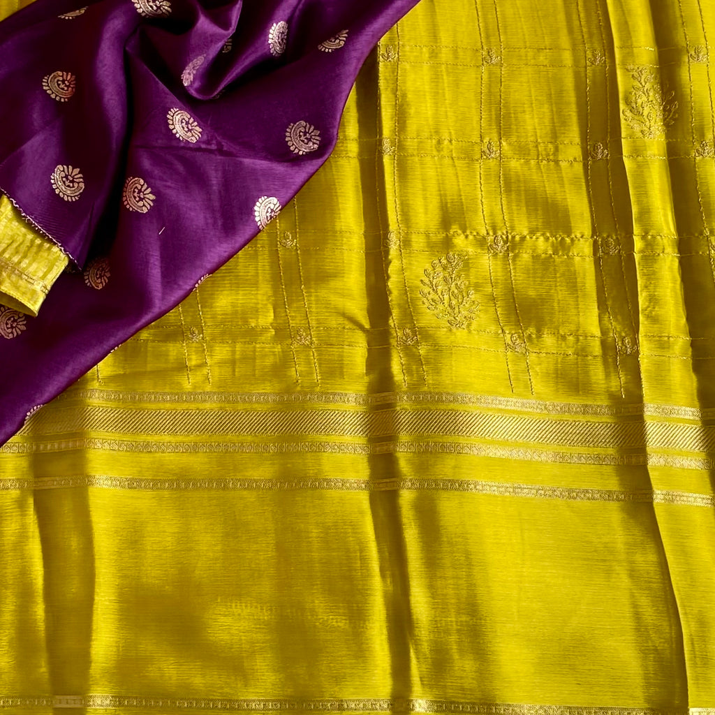 Chartreuse Soft Crepe Silk Saree With Aari Embroidered Work