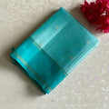 Dreamy Aqua Blue With Turquoise Blue Designer Pure Silk