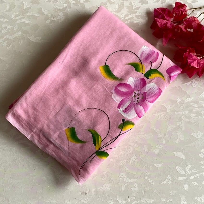 Bubblegum Pink Soft Cotton With Hand-Painted Floral weave
