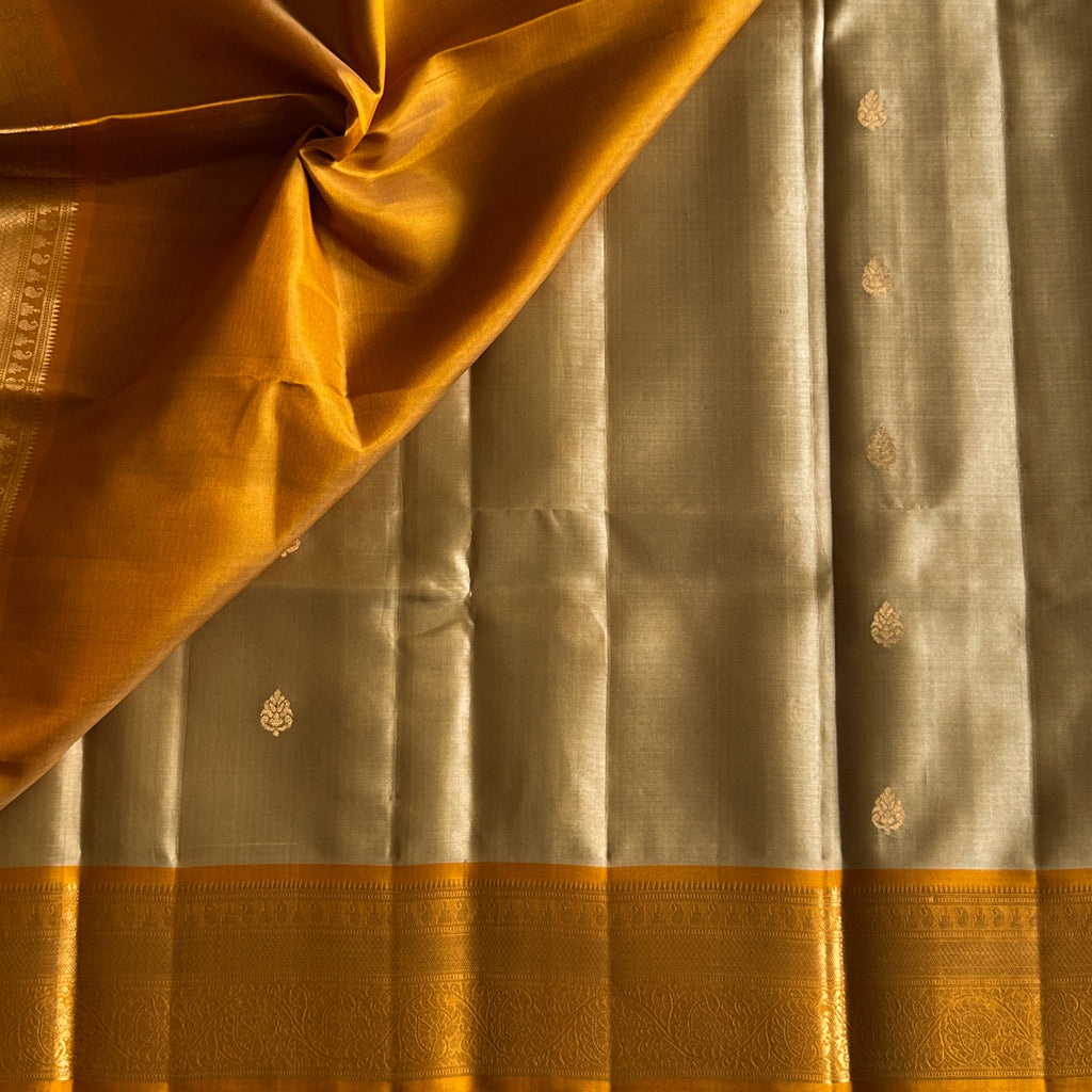 Mustard Gold Saree with Silver Blue Body and Zari Border