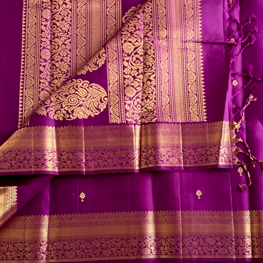 Rich Magenta Designer Pure Silk Saree With Antique Gold Zari