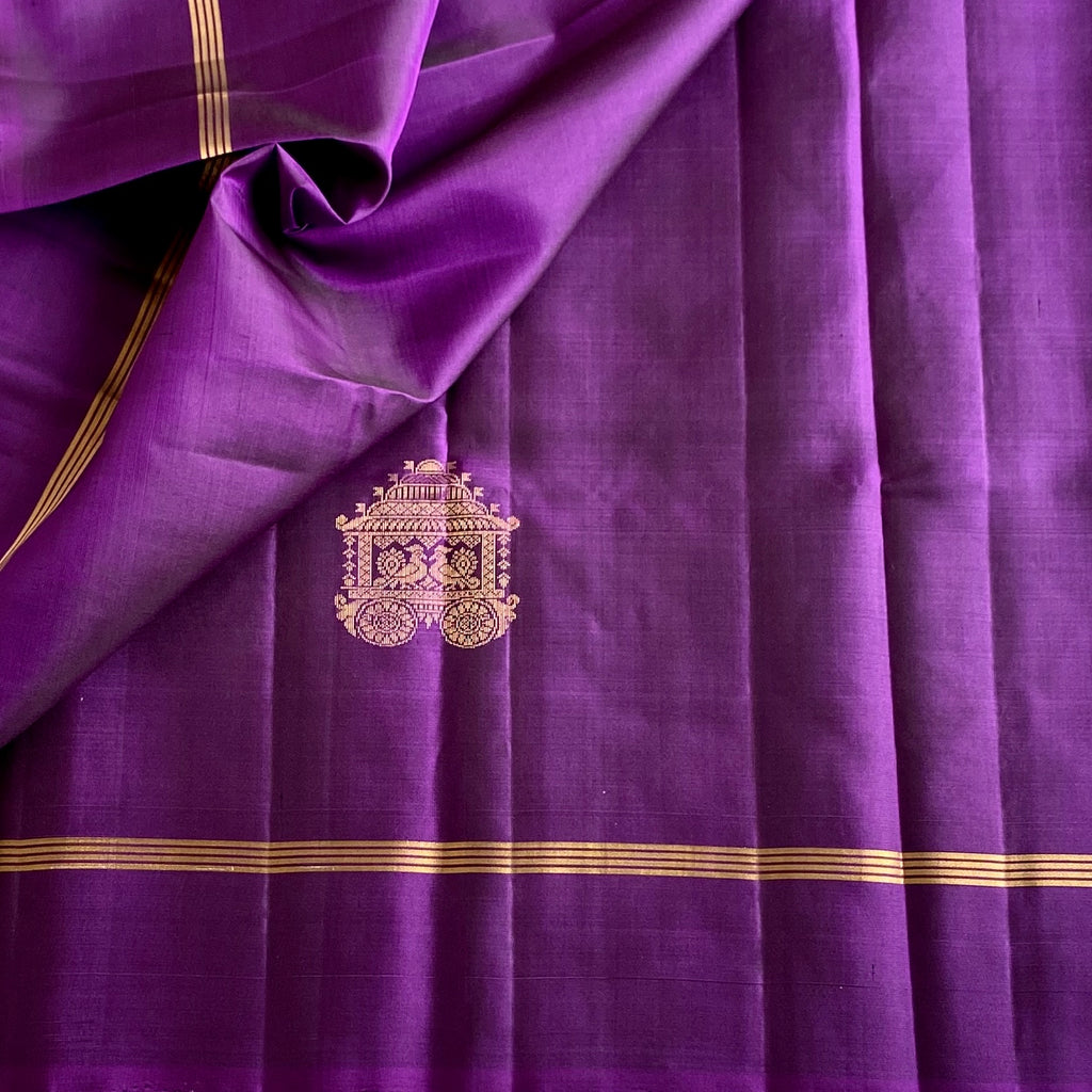 Royal Purple Designer Pure Silk With Metallic Gold Zari