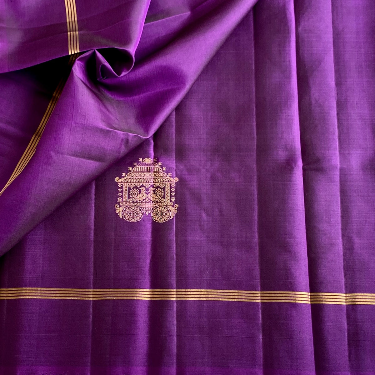 Royal Purple Designer Pure Silk With Metallic Gold Zari