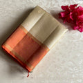 Champagne Beige Designer Pure Silk Saree With Sorbet Orange Pallu