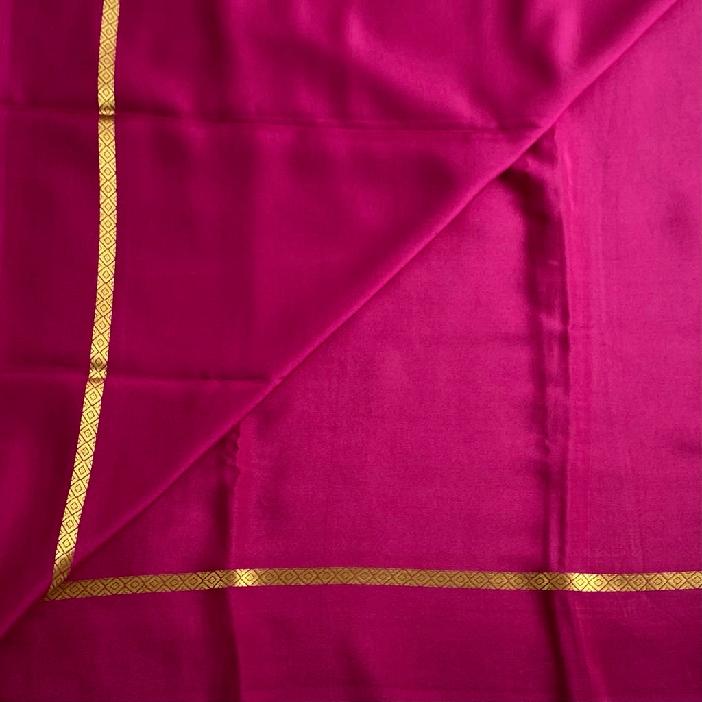 Deep Wine Magenta Mysore Crepe Silk Saree With Gold Border