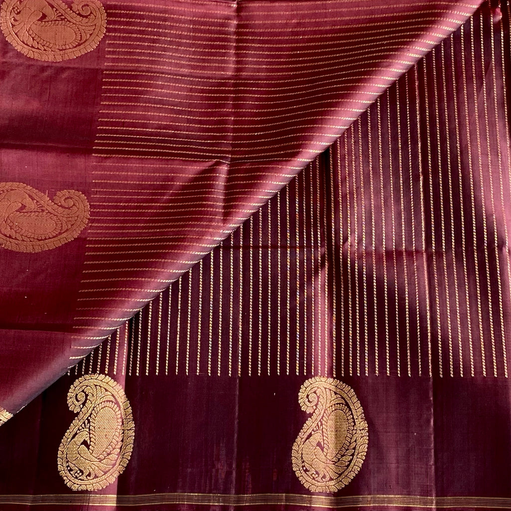Espresso Chocolate Designer Pure Silk Saree With Antique Gold Brocade Pallu