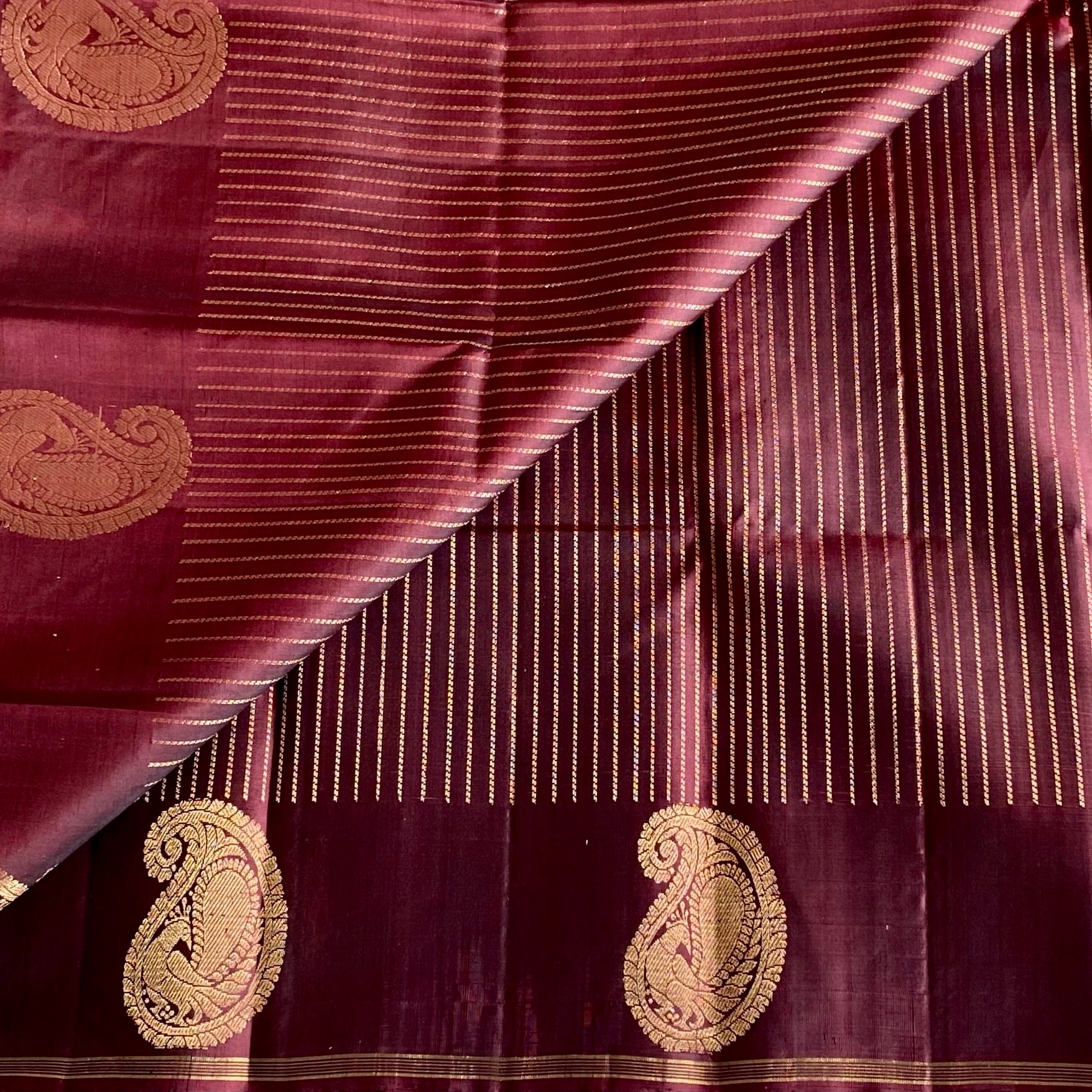 Espresso Chocolate Designer Pure Silk Saree With Antique Gold Brocade Pallu
