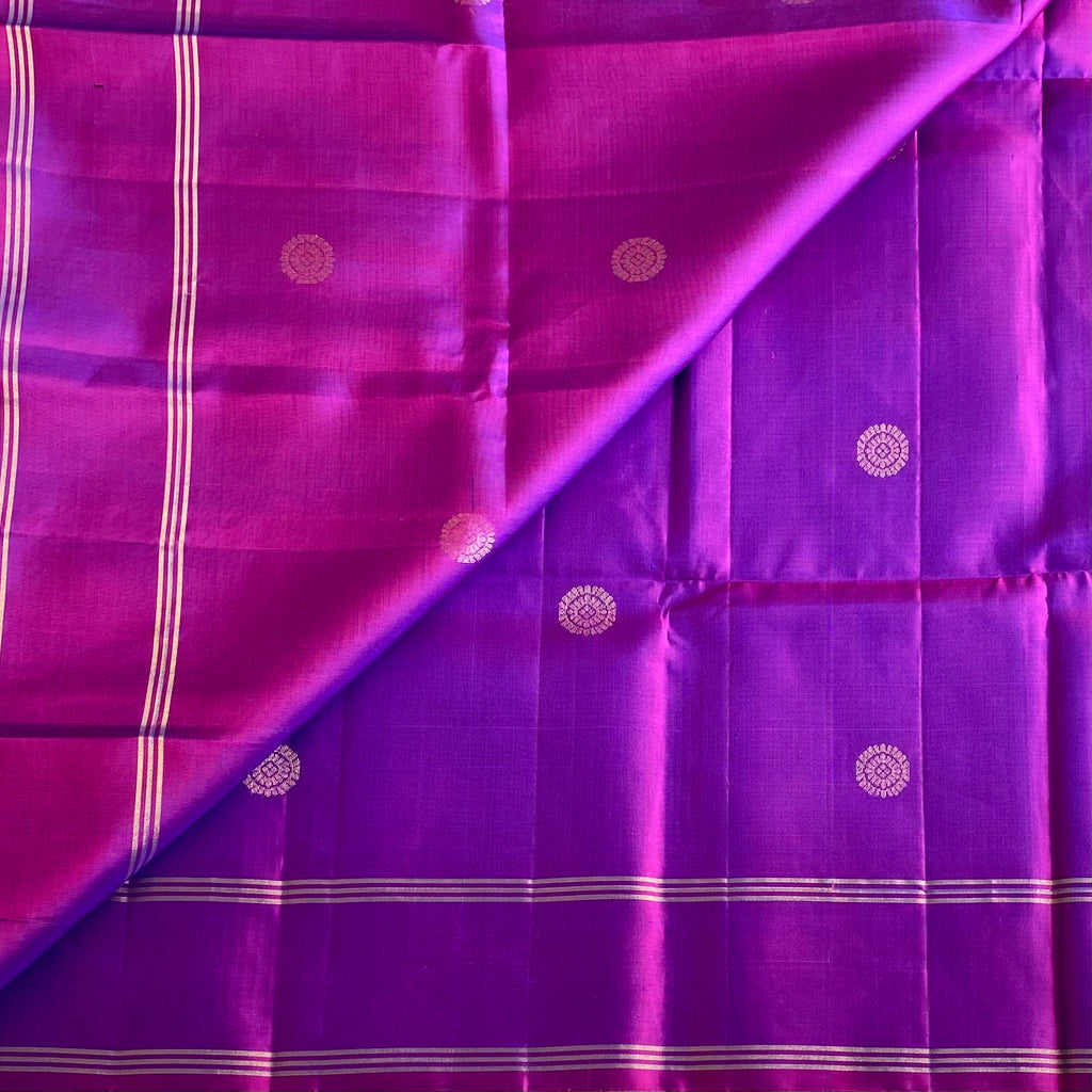 Dual Shaded Magenta Purple Designer Pure Silk Saree With Chartreuse Green Pallu