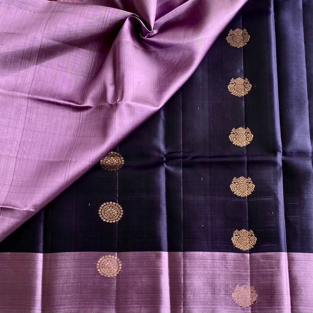 Deep Bluish Purple Designer Pure Silk Saree With Metallic Mauve