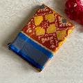 Mustard Burnt Orange with Sky Blue Ikkat Handwoven Designer Pure Silk