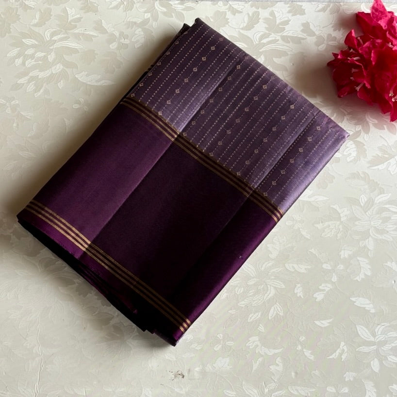 Metallic Lavender Designer Pure Silk Saree With Purple Intricate Pallu