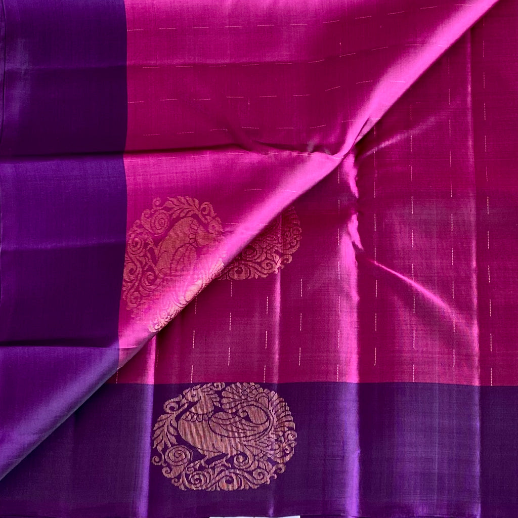 Deep Magenta Designer Pure Silk Saree With Purple Pallu