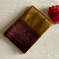 Deep Mustard Designer Pure Silk Saree With Wine Brown Gold Pallu