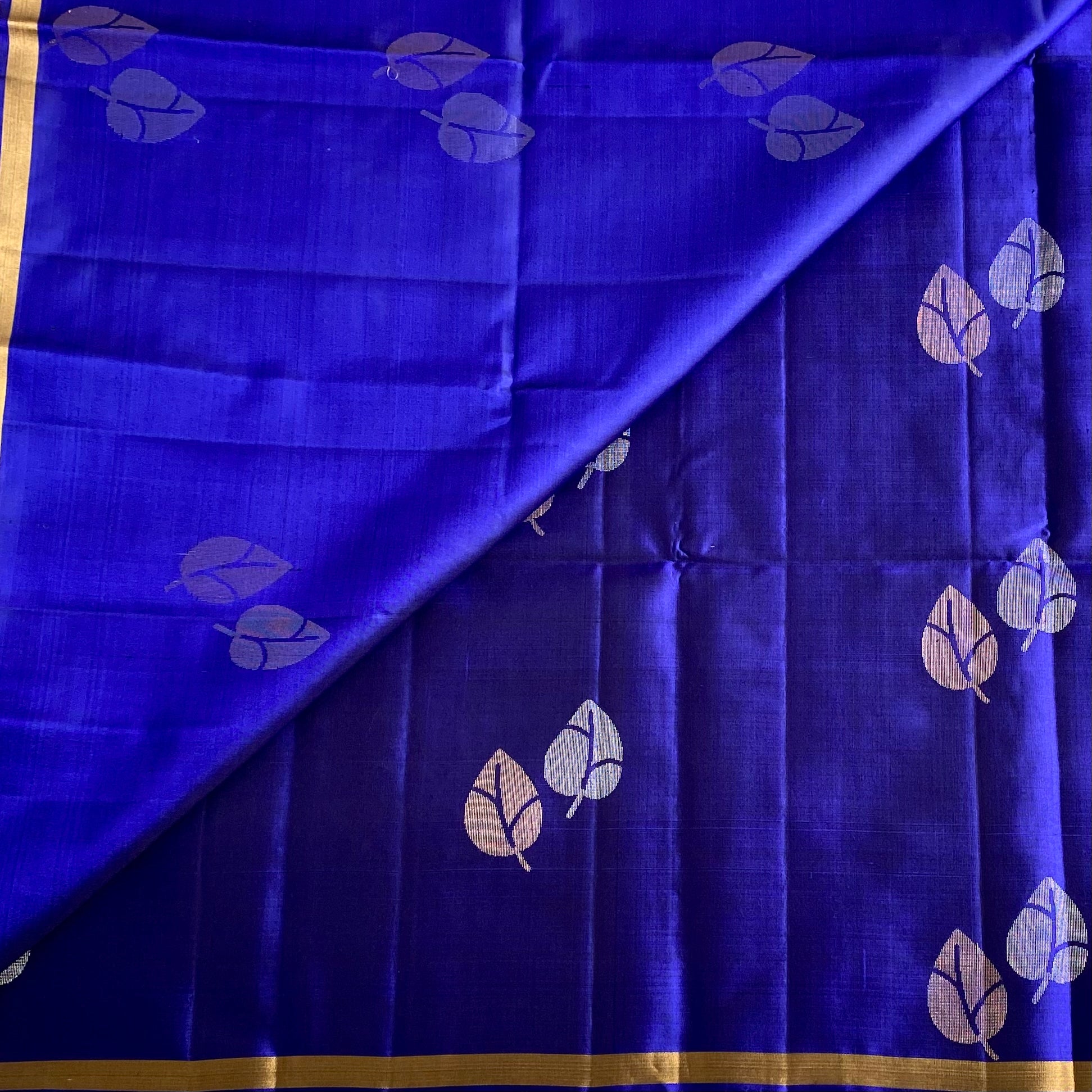 Royal Blue Designer Pure Silk Saree With Rani Pink Pallu