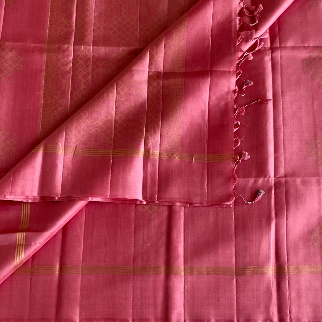 Rani Pink And Gold Designer Pure Silk Saree With Tassel Pallu
