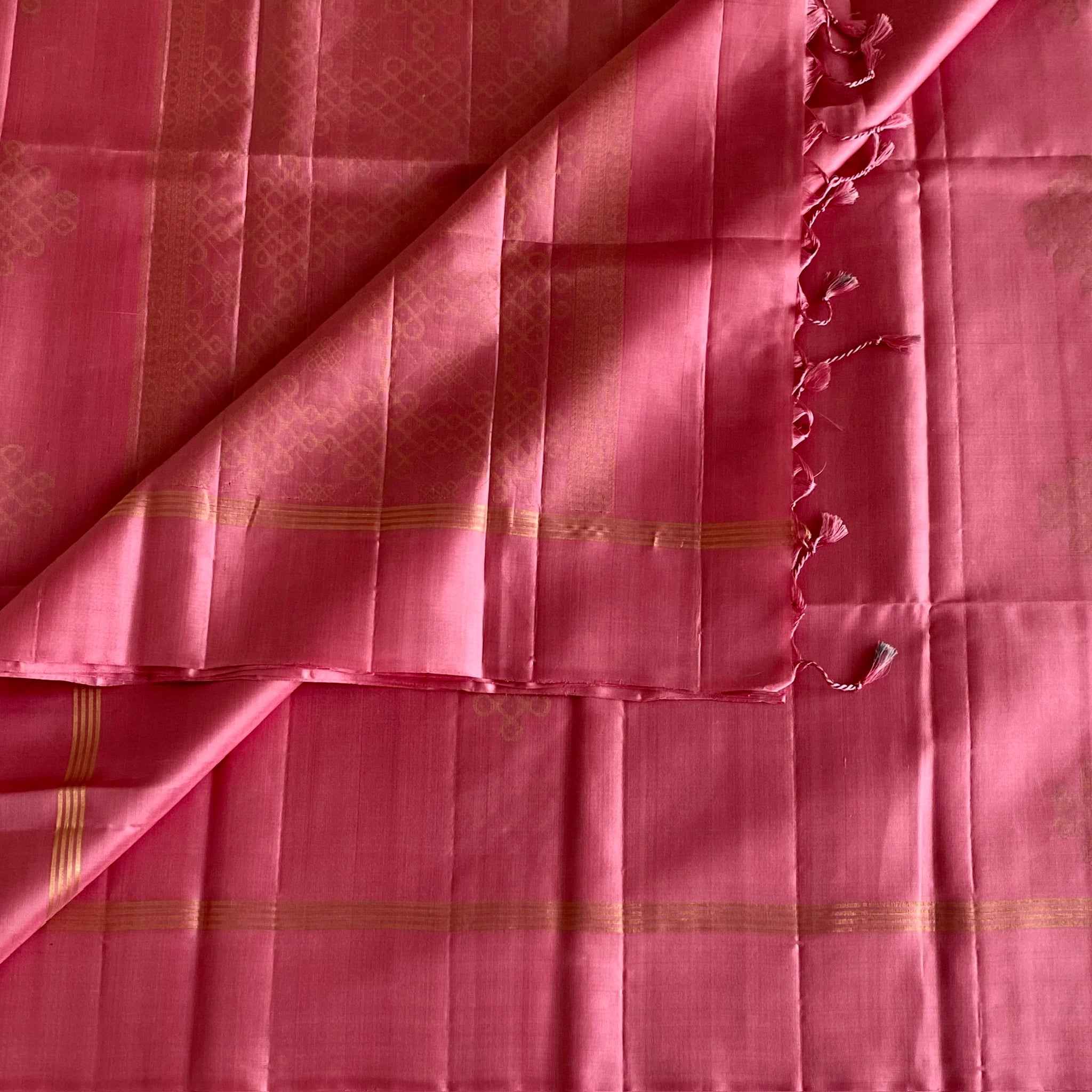 Rani Pink And Gold Designer Pure Silk Saree With Tassel Pallu