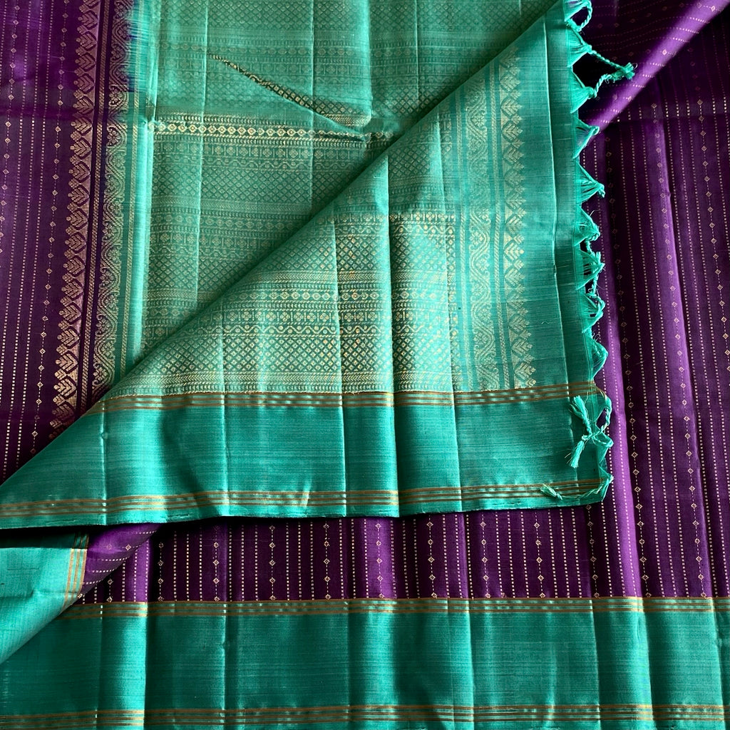 Royal Purple Designer Pure Silk Saree With Teal Green Pallu