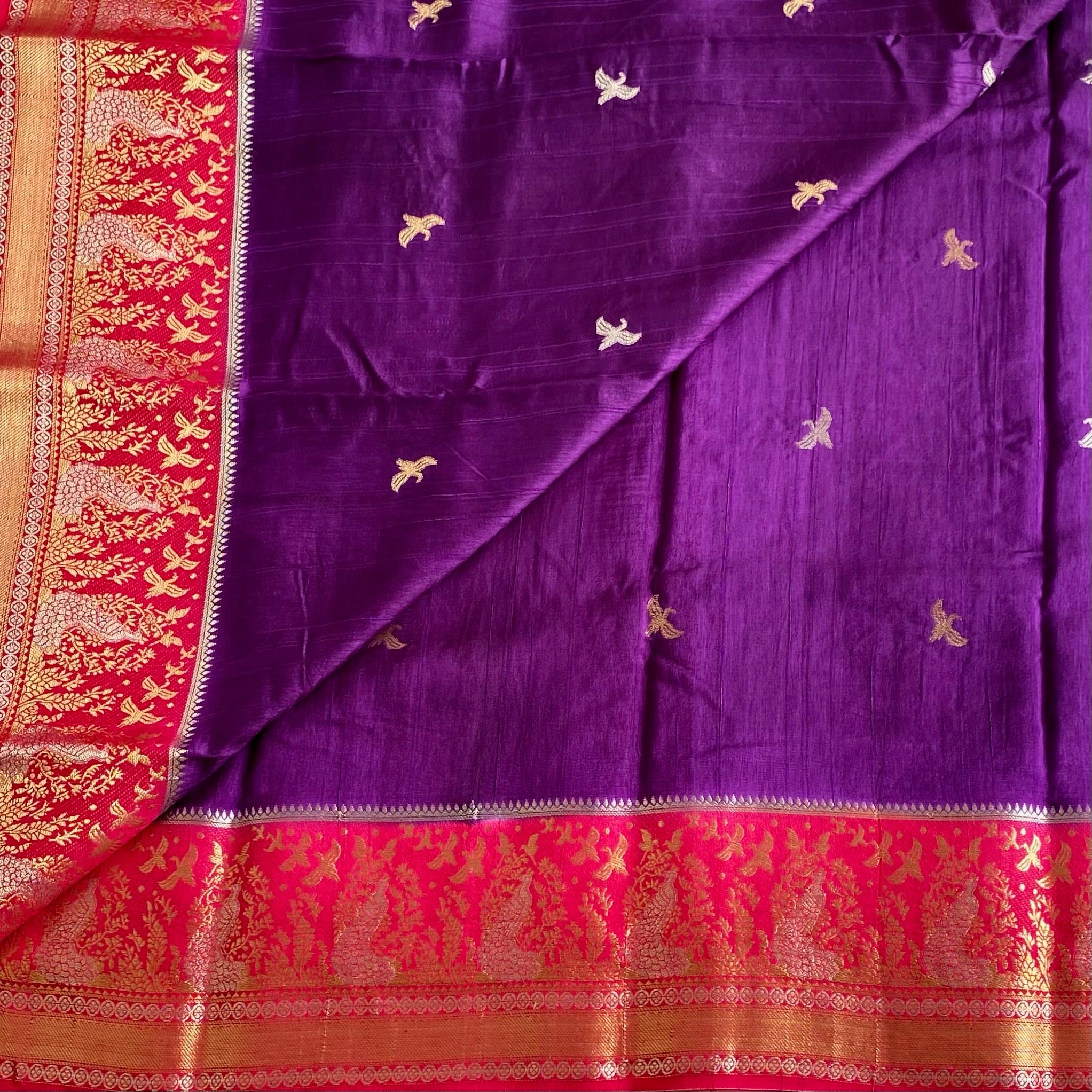 Royal Purple Soft Tussar Silk Saree With Rani Pink Pallu