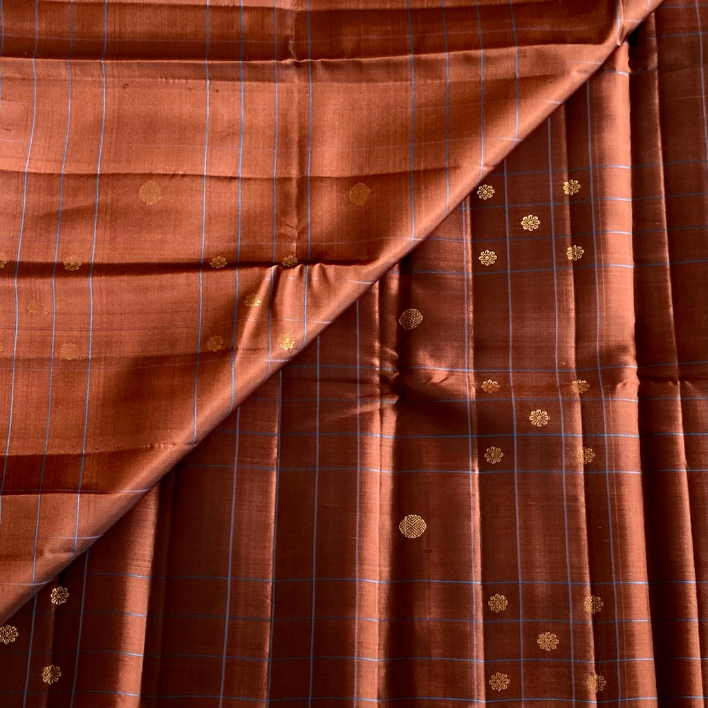 Rust Brown Designer Pure Silk Saree With Turquoise Blue Pallu