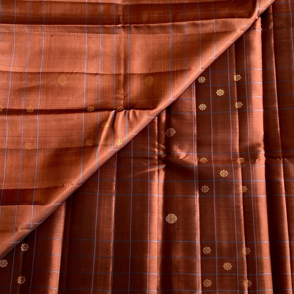 Rust Brown Designer Pure Silk Saree With Turquoise Blue Pallu