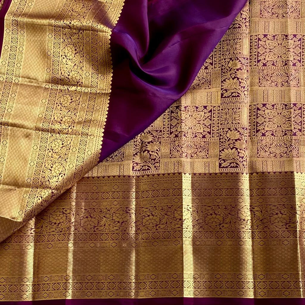 Deep Purple Designer Brocade Pure Silk Saree With Metallic Gold Pallu