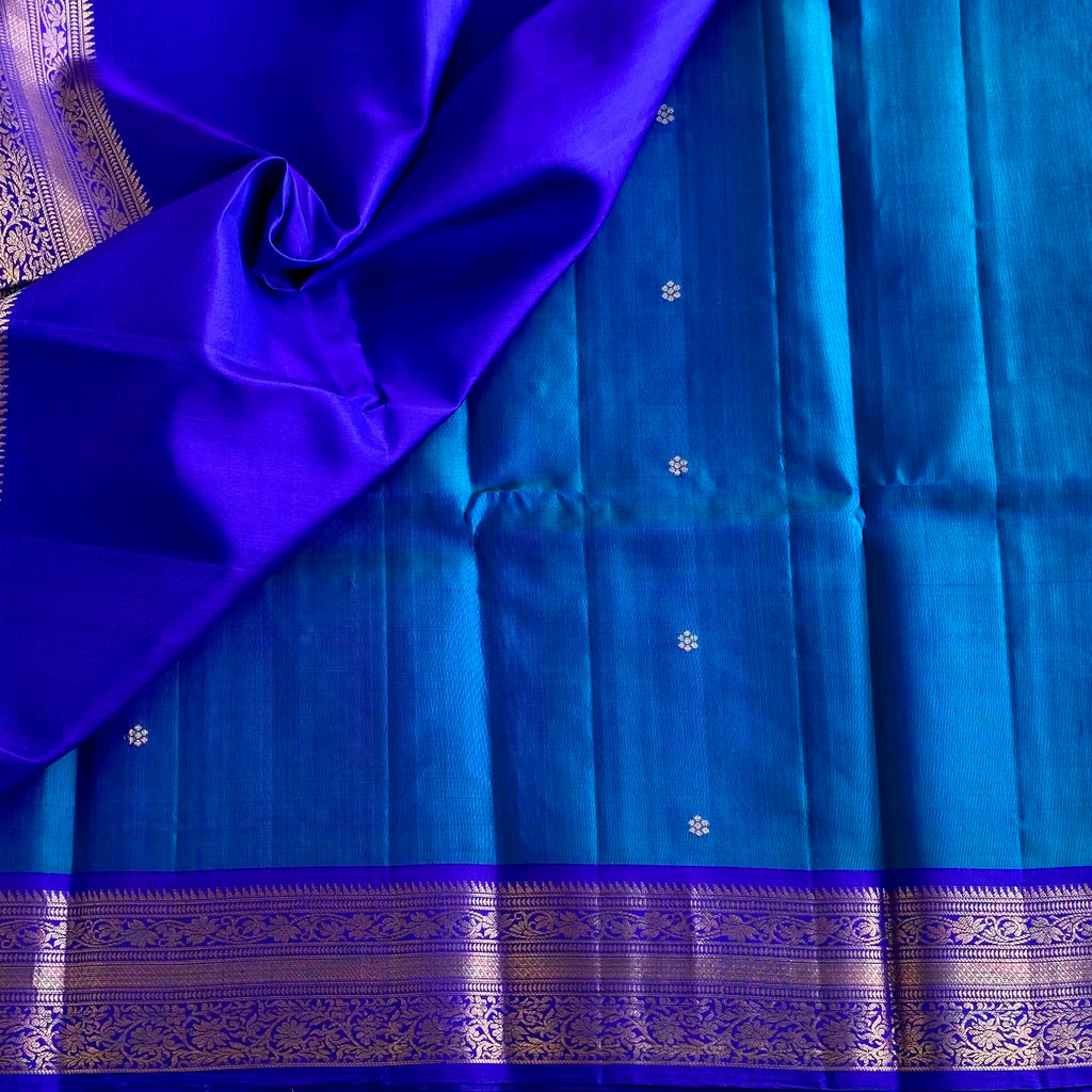 Rich Peacock Blue Designer Pure Silk Saree With Royal Blue Pallu