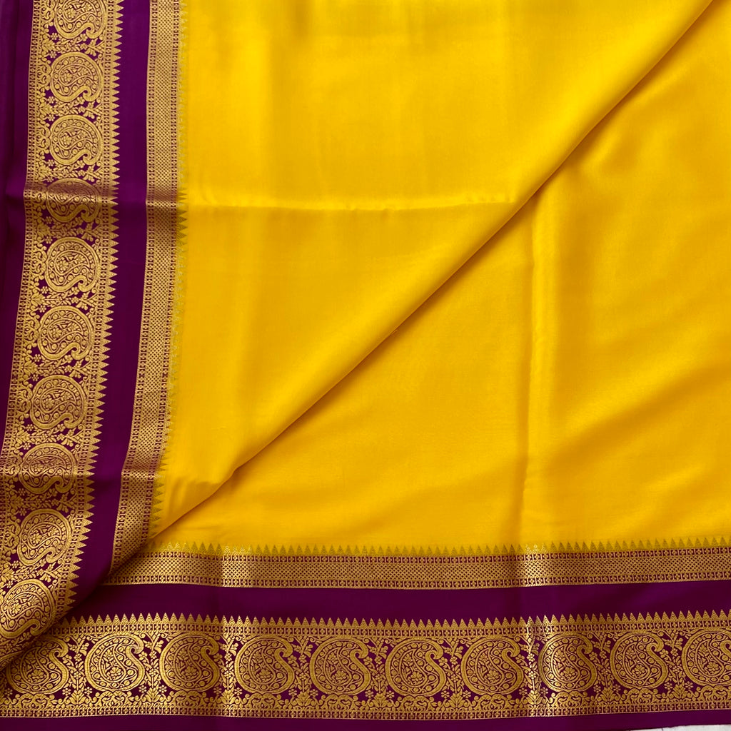 Golden Yellow with Stunning Magenta Pure Mysore Silk saree
