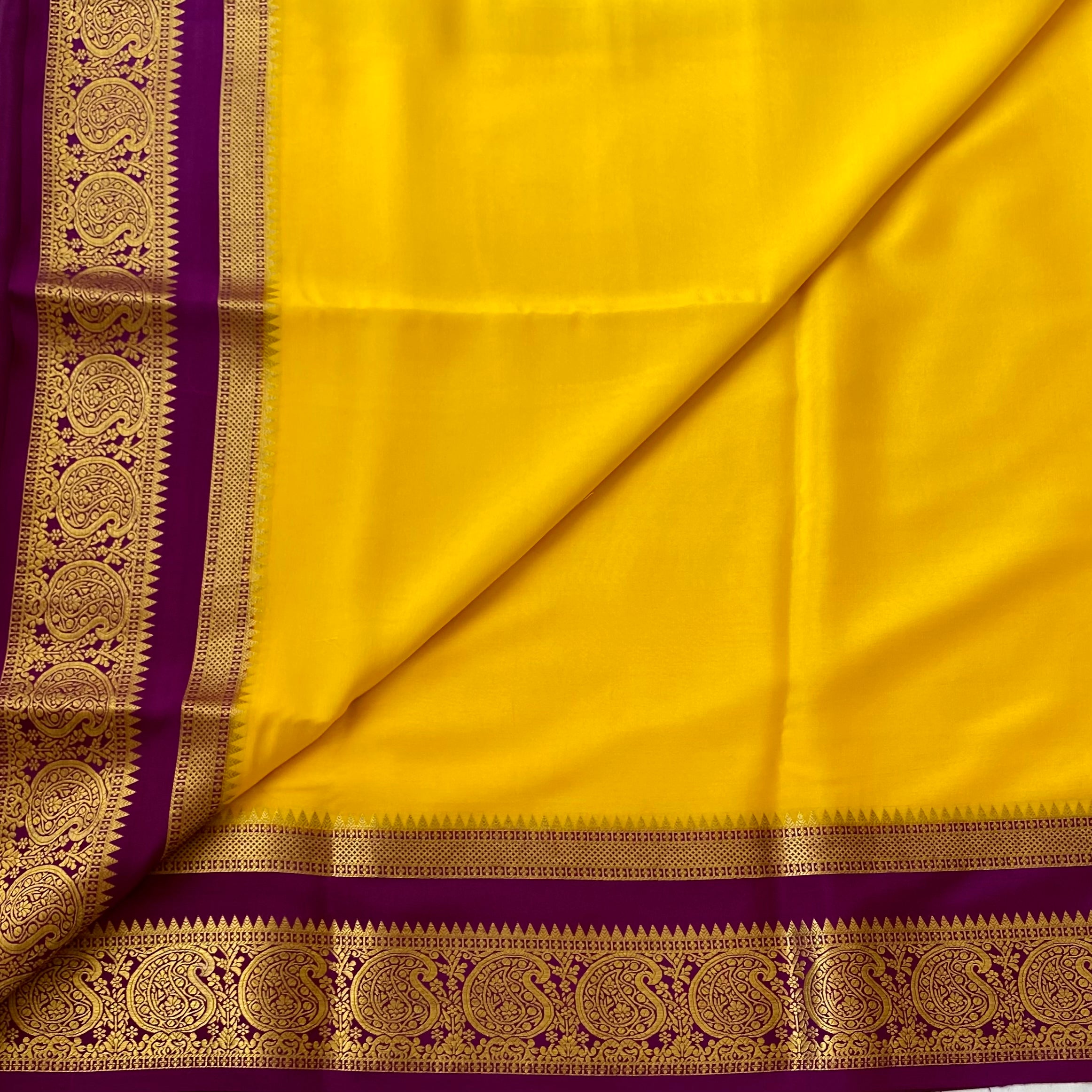 Golden Yellow with Stunning Magenta Pure Mysore Silk saree
