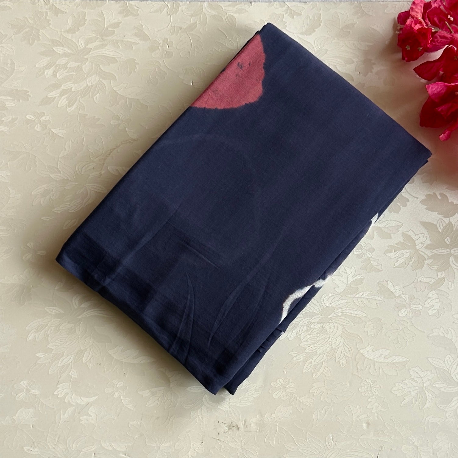 Navy Coral Tie Dye Saree Soft Drapey Fabric Casual Wear
