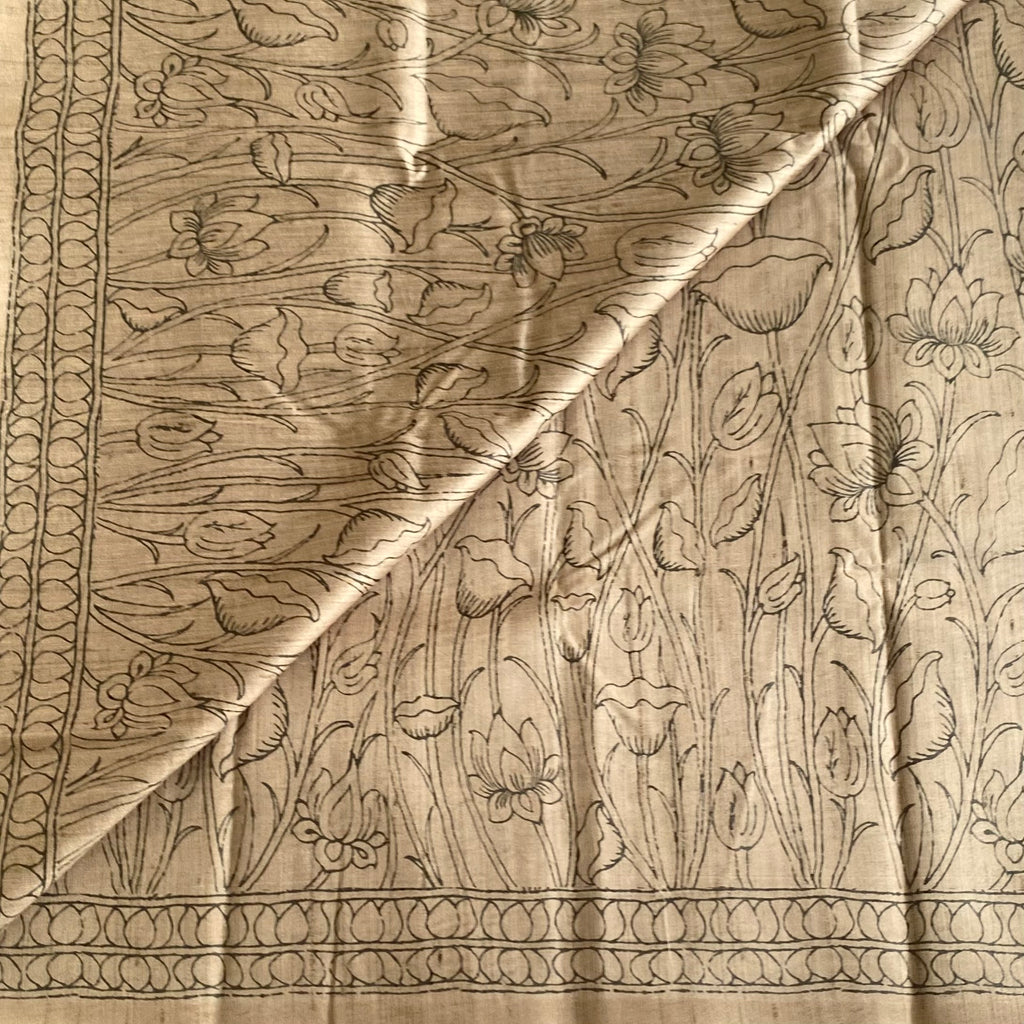 Natural Beige Grey Soft Tussar Silk Saree With Warm Grey Accents