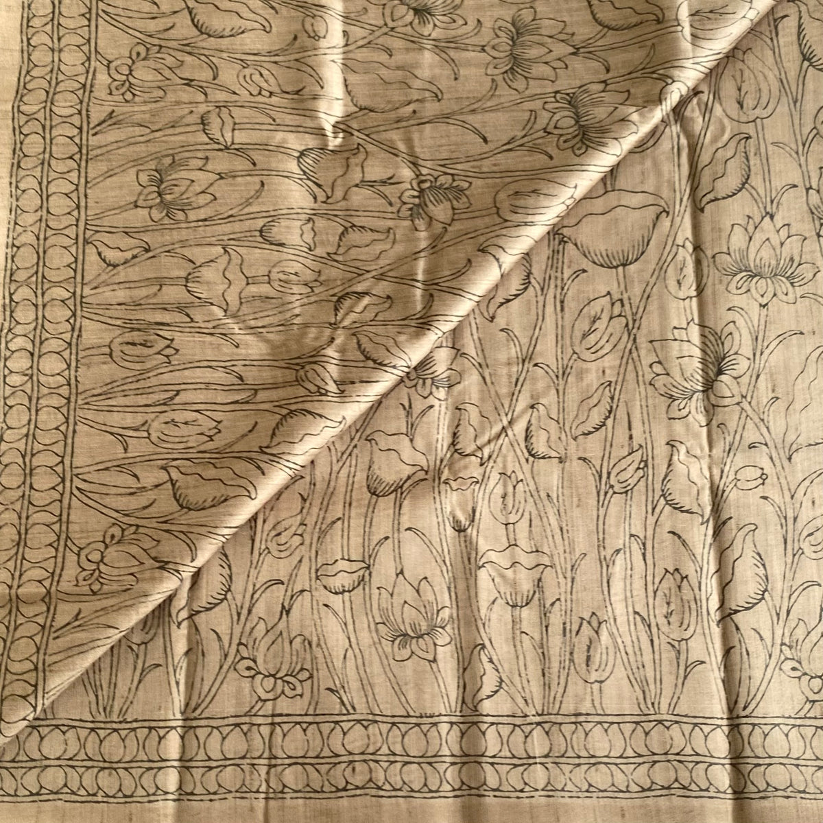 Natural Beige Grey Soft Tussar Silk Saree With Warm Grey Accents