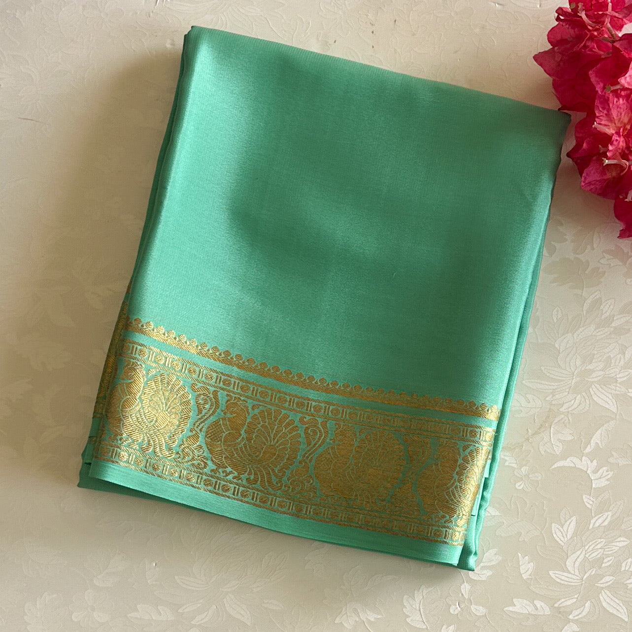 Dreamy Pastel Sea Green Pure Mysore Silk