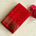 Scarlet Saree with Gold Zari Brocade Pallu and Ornate Border
