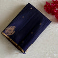 Navy Blue Designer Pure Raw Silk Saree With Golden Yellow Contrast Blouse