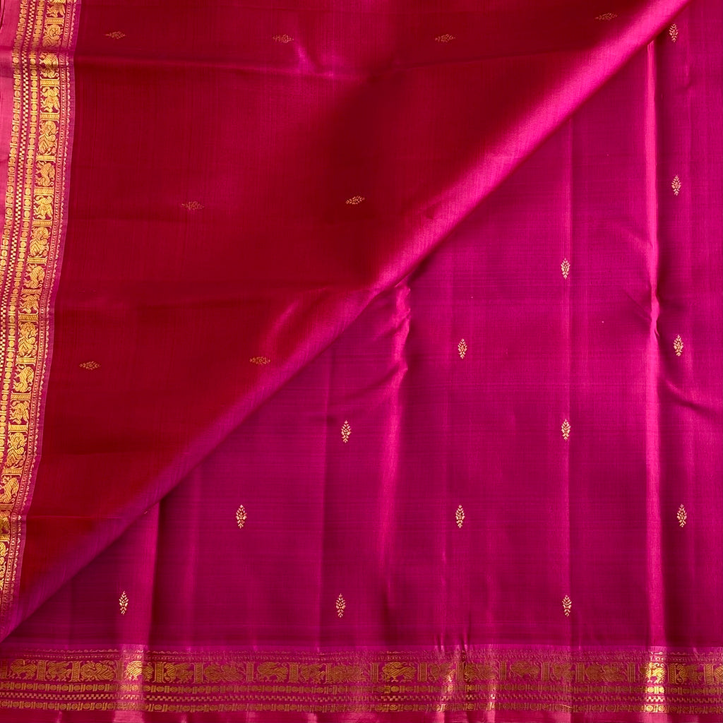 Rani Pink Kanjeevaram Pure Zari Silk With Rose Pink Contrast