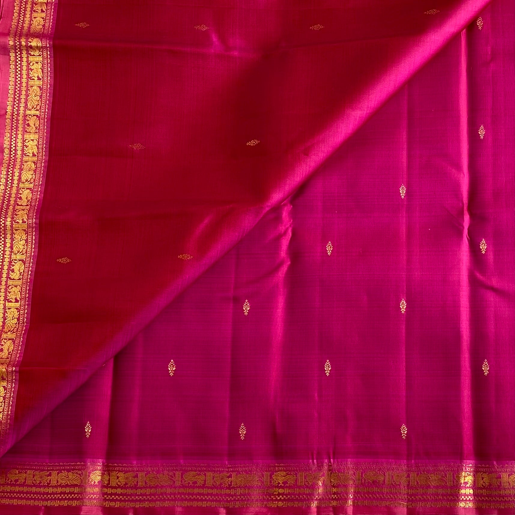Rani Pink Kanjeevaram Pure Zari Silk With Rose Pink Contrast
