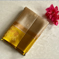 Shades of Beige • mango yellow on Designer pure silk that comes with elephant borders