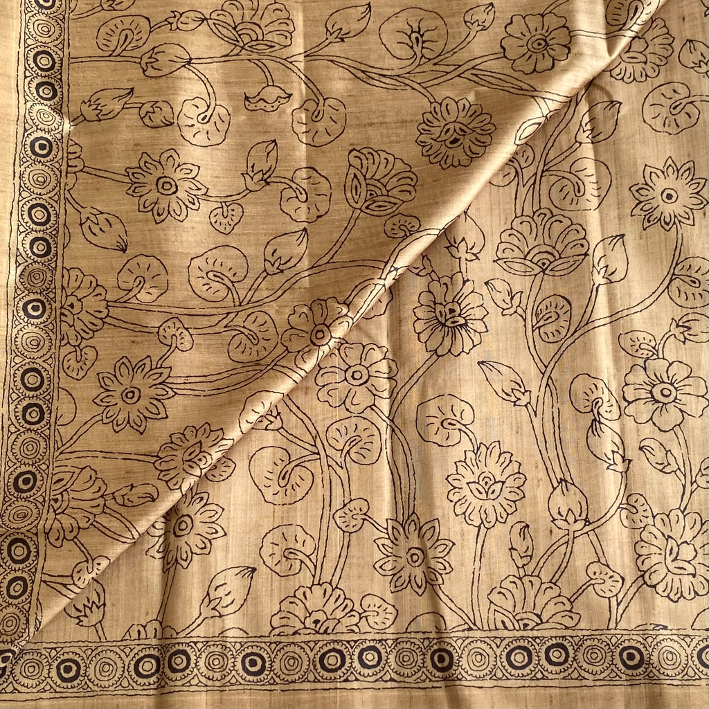 Golden Beige Soft Tussar Silk Saree With Chocolate Brown Pallu