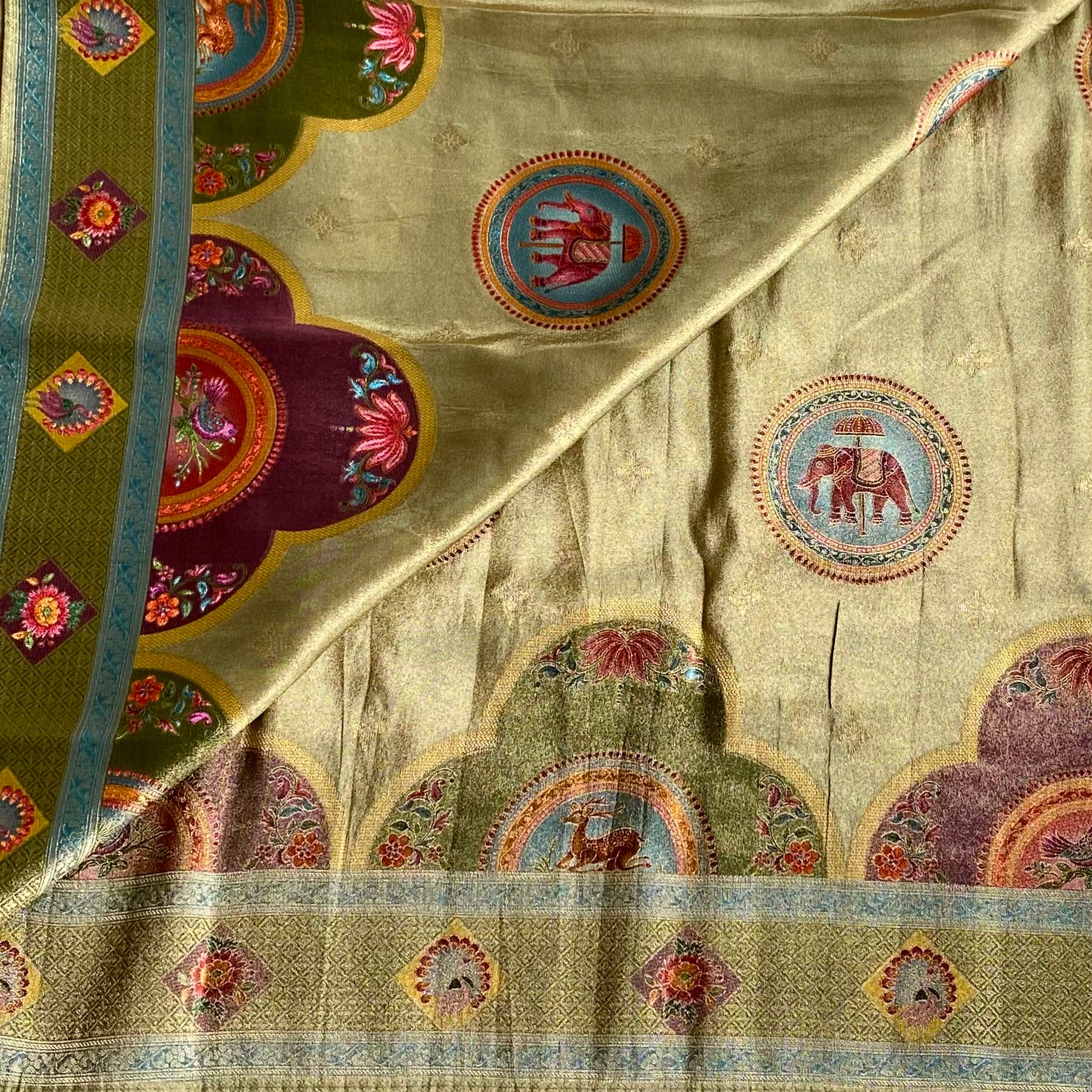 Designer Tissue Silk with Meenakari Weave In Shades of Pastel Green