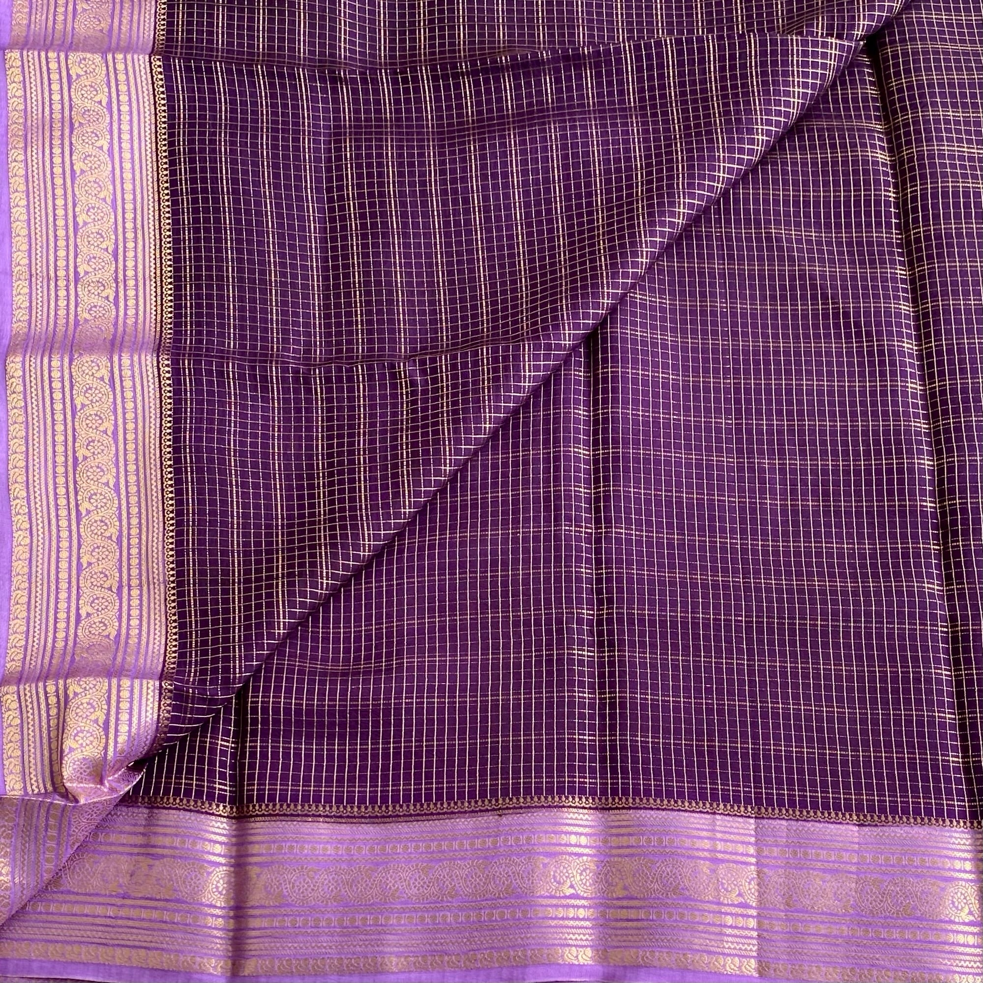 Deep Purple Soft Tussar Silk Saree With Lilac Pallu And Gold Border