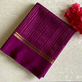 Plum Purple Mysore Crepe Silk Saree With Antique Gold Stripes
