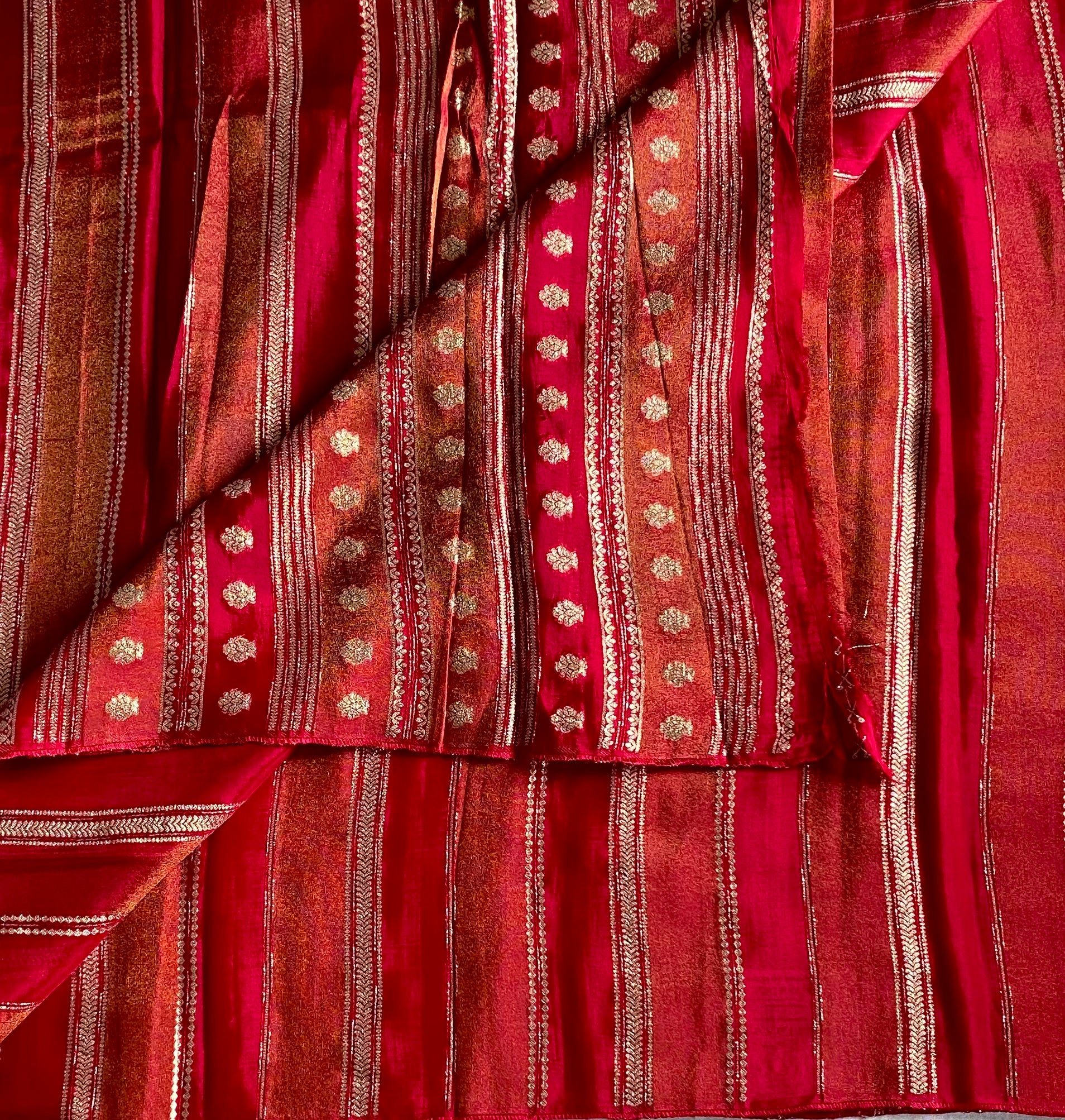 Red Gold Silk Saree With Green Border Festive Traditional Wear