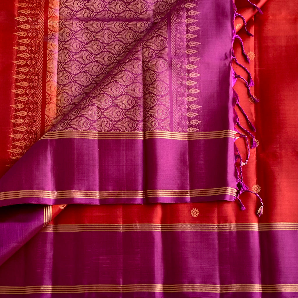 Crimson Red Designer Pure Silk Saree With Royal Magenta Pallu