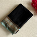 Jet Black Banarasi Crepe Silk Saree Aqua Mint Pallu Gold Border